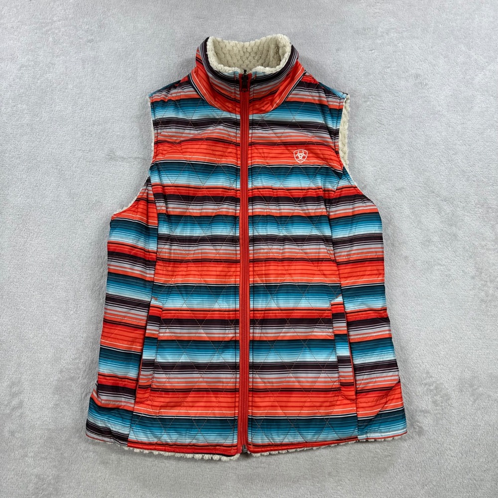 Ariat Puffer Vest Womens Small Multicolor Southwestern Striped Sherpa Lined Zip
